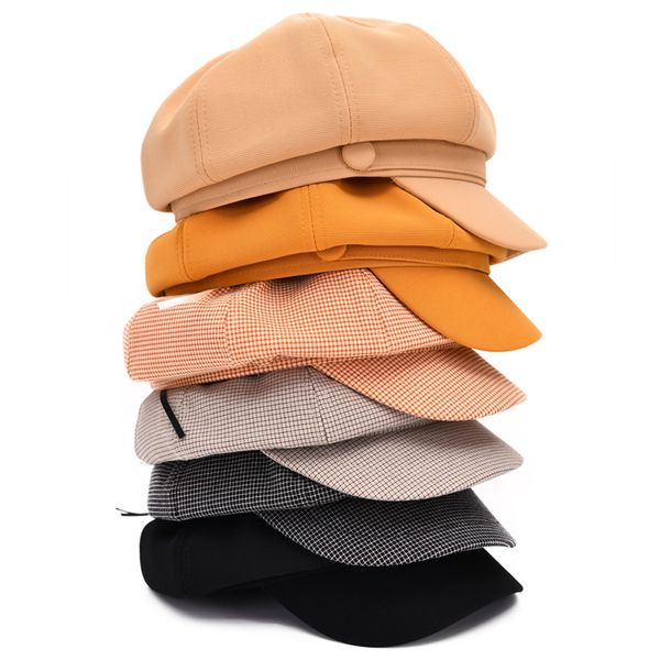 

sboy hats maomaofur vintage cap female octagonal hat casual plaid spring autumn ladies painters beret fashion, Blue;gray
