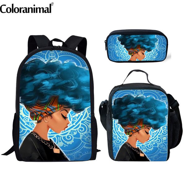 

coloranimal 3pcs set school backpack for kid art african american black girl school bag mochila escolar teenager bookbag satchel