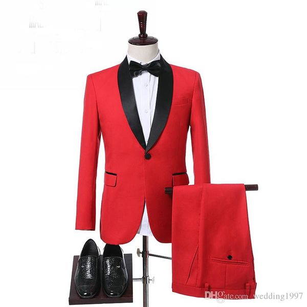 

jacket + pants ) 2019 red formal party men suits black shawl lapel two piece custom made groom tuxedos for wedding, Black;gray