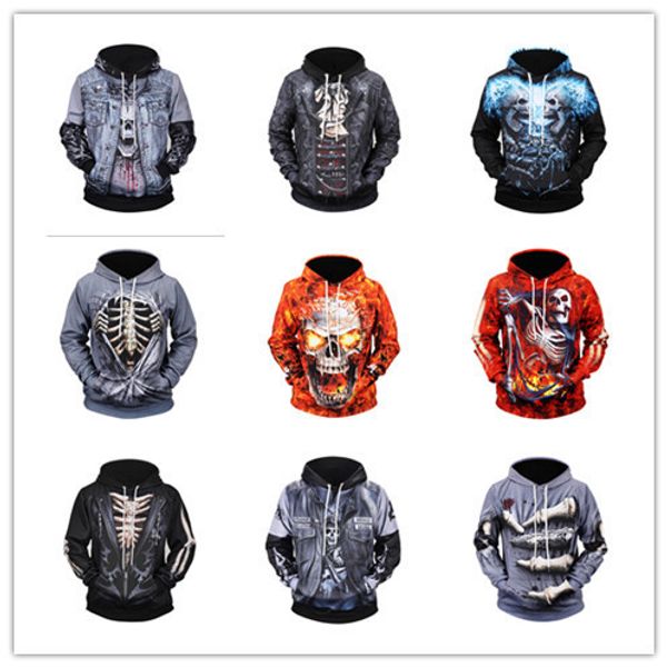 

мужской дизайнер код толстяк 3d цифровая печать стерео свитер с капюшоном кости толстовка хэллоуин одежда, Black