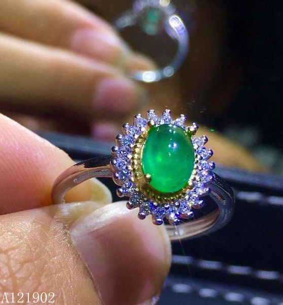 

kjjeaxcmy boutique jewelryar 925 silver-inlaid natural gem emerald girl ring support detection, Golden;silver