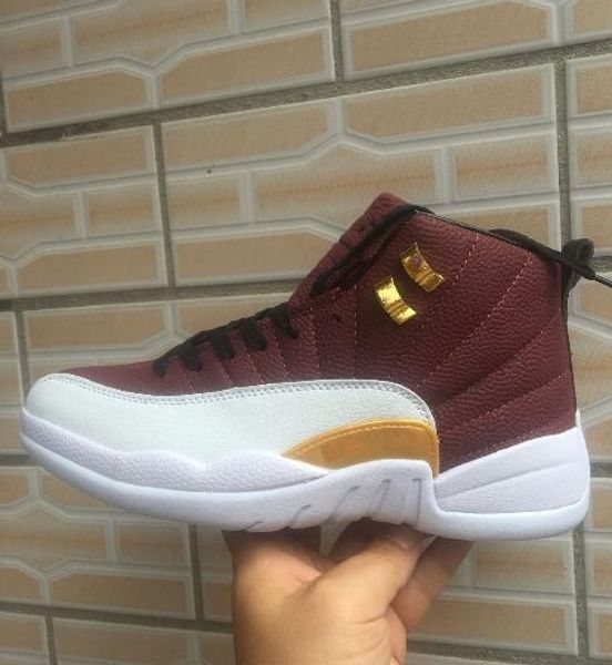 

2019 new arrival 12s burgundy white leather men outdoor shoes men sneakers size 7-13