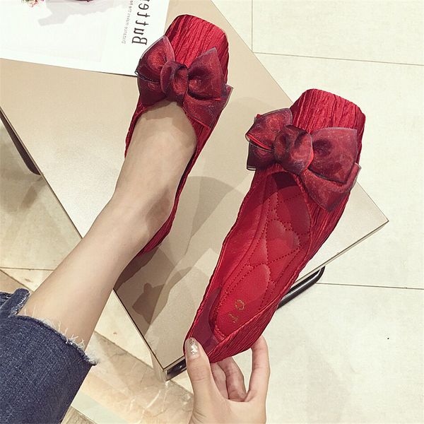 

shallow mouth 2019 women shoes soft casual female sneakers square toe bow-knot modis women's moccasins autumn all-match dress, Black