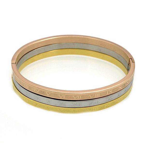 

three-color three-ring roman numerals dark buckle titanium steel lovers bracelet women wrist bracelet fashion jewelry gifts, Black