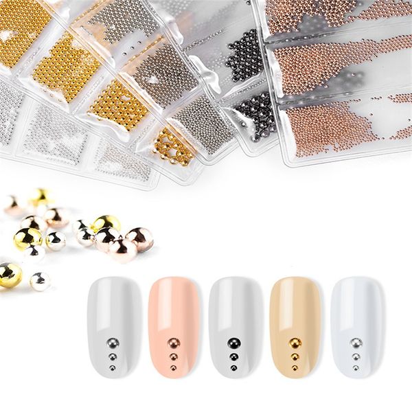 

mixed 6 sizes micro nail beads stainless steel decoration studs rose gold silver caviar manicure nails tips accessories f587, Silver;gold