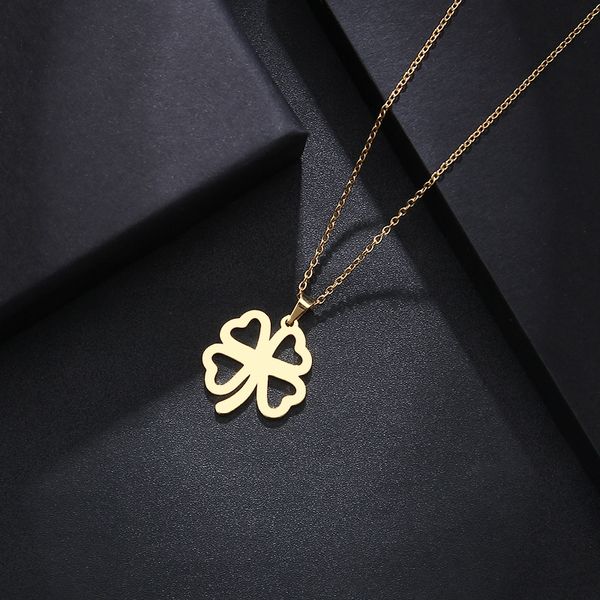 

dotifi stainless steel necklace for women man lover's hollow clover gold and silver color pendant necklace engagement jewelry