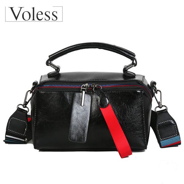 

voless fashion pu leather women handbags double zipper women messenger bags colorful wide strap patchwor tote bags sac a main