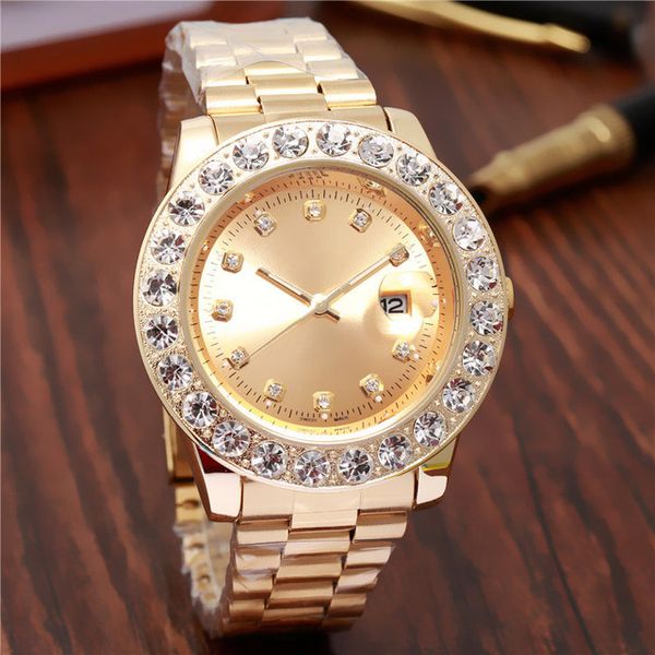 

gold day date president automatic 2813 big diamond iced out business mens designer watches men watch wristwatches, Slivery;brown