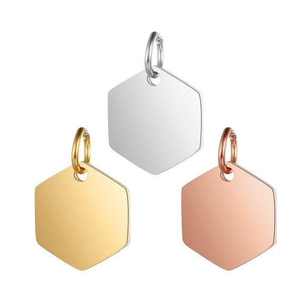 

stainless steel high mirror polish hexagon pendant 10.5x15mm blank bar charm rose gold color diy jewelry accessories 10pcs, Silver