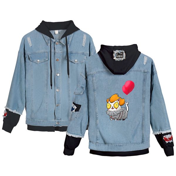 

it-chapter 2 denim hoody men/women new sale fashion casual harajuku it-chapter 2 denim jackets sweatshirt casual coat, Black;brown