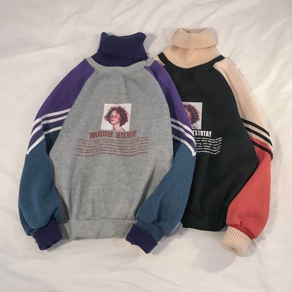 

2019 толстовка толстовка зимы женщин негабаритные топы мода шаблон печатные толстовка осень водолазка верхняя одежда теплый пуловер, Black