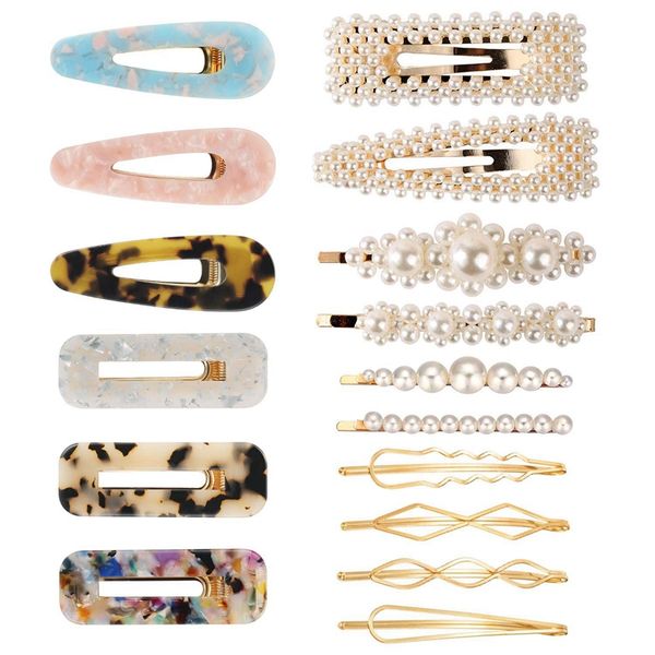 

fashion hair clips set,16 pcs artificial pearl hair clips pins barrettes decorative gold bobby pins for women and la, Golden;white