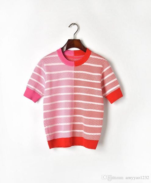 

4172019 spring summer brand same style kint crew neck pullover hight quality short sleeve yellow red luxury xiaoermei, White;black