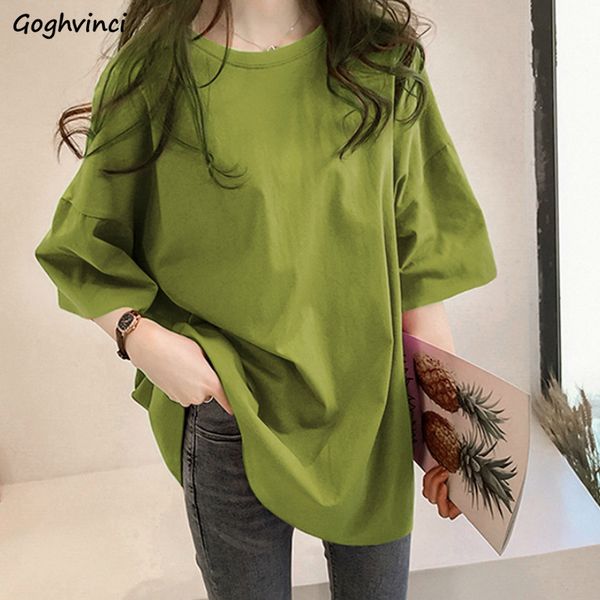 

summer t-shirts women solid o-neck long style short sleeve tees simple womens plus size 2xl oversize loose harajuku basic trendy, White