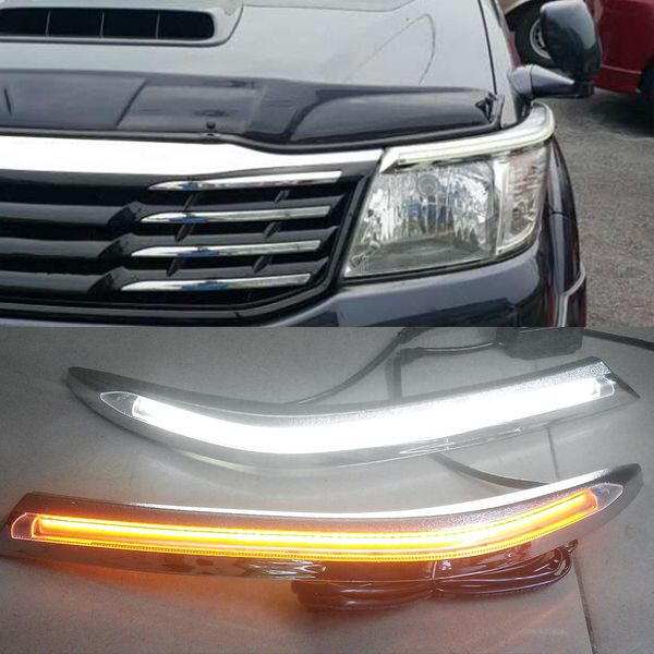 

1 pair car headlight for toyota hilux vigo 2012 2013 2014 eyebrow decoration yellow turn signal relay led daytime running light