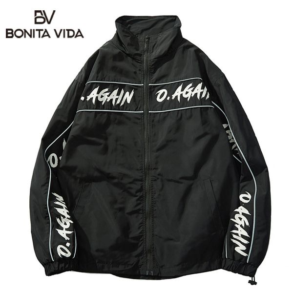 

bonita vida zip up windbreaker track jackets men 2020 harujuku style hip hop casual male outwear jacket coats streetwear, Black;brown