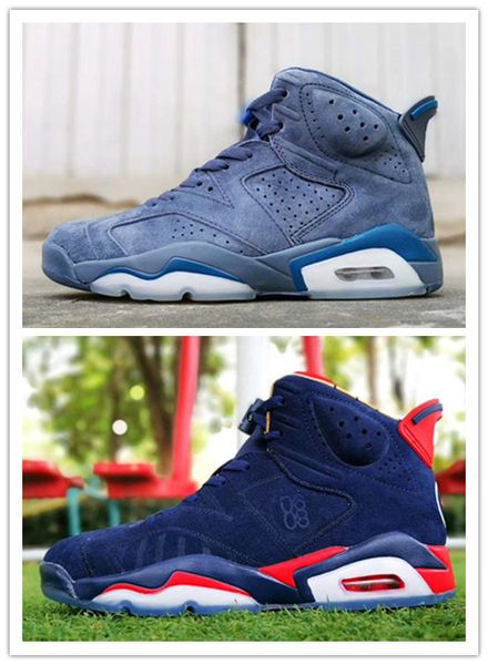 

wholesale 2019 new discount dark light blue suede vi 6 men high basketball shoes outdoor trainers size 7-13
