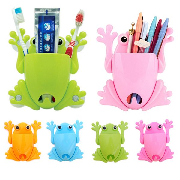 

10pcs cartoon frog kids toothbrush wall stricker bathroom supplies sucker toothbrush holder paste storage rack lp0246