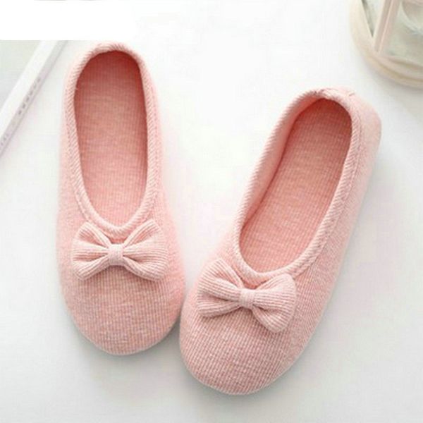 

Lovely Bowtie autumn Women Home Slippers For Indoor Bedroom Soft Bottom Cotton Warm Shoes Adult Guests Flats non-slip girl shoes, Grey