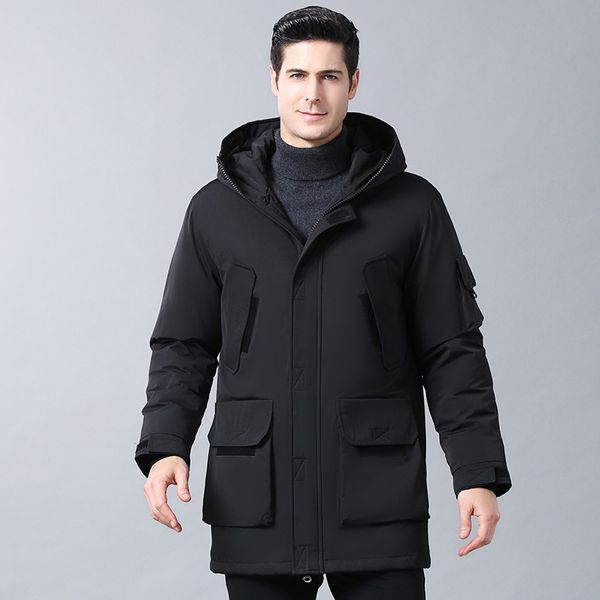 

2019 winter jacket men hooded windproof waterproof men's long down jacket parka coat 90% white duck down jackets, Black