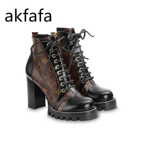 

women's leather boots 1a2y7w trend thick heel black leather shoelaces vulcanizate outsole luxury martin boots box