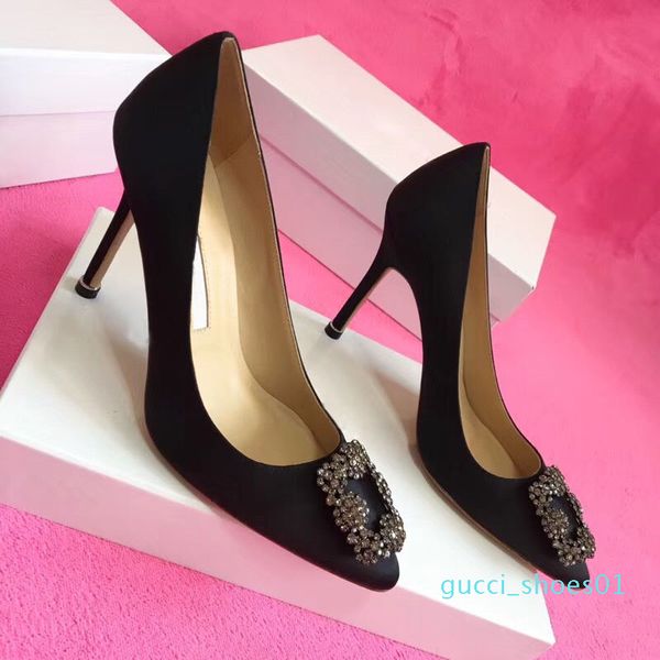 

2019designer party wedding bride women ladies sandals fashion dress shoes pointed toe high heels leather glitter, Black