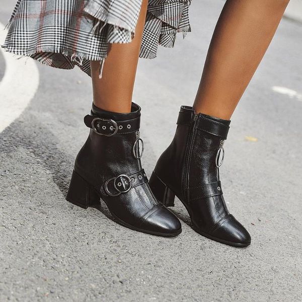 

2020 winter black brown women ankle boots western cowboy square head 6cm block high heels shoes ladies booties zapatos de mujer