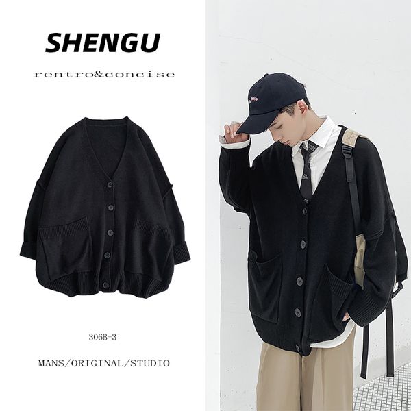 

autumn cardigan men fashion solid color casual v-neck knit sweter jacket streetwear loose long sleeve sweaters man clothes s-2xl, White;black