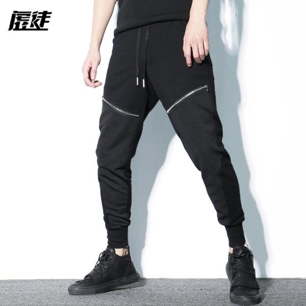 

2019 dj costume ds men clothing hair stylist hip hop overalls harem pants plus size zipper jogger pants costumes, Black