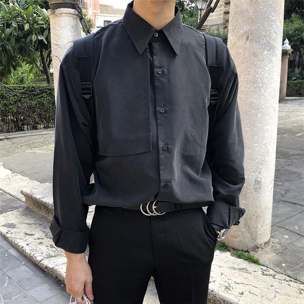 

2019 the new arrivals listing spring and summer korean casual couple men's cotton loose trend business long-sleeved shirt, White;black