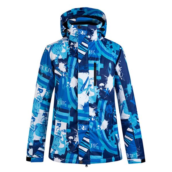 

new men's ski suit blue graffiti waterproof windproof breathable fabric ski jacket winter outdoor sports jacket arctic queen