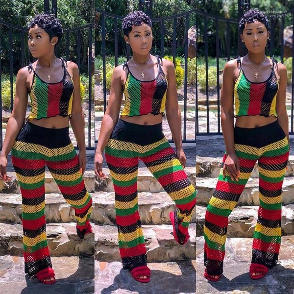 

без рукавов галстук мода женская 2 шт. наборы высокая талия плед женская одежда лето дамы сетки 2 шт. брюки полосатый, White