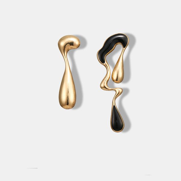

fashion exaggerated asymmetrical long earrings 2019 simple gold zinc alloy black enamel irregular popular earrings charm jewelry, Silver