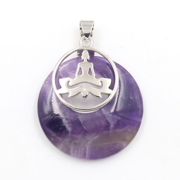 

wholesale 10 pcs silver plated buddha round hollow cherry quartz pendant amethyst stone for prayer meditation jewelry