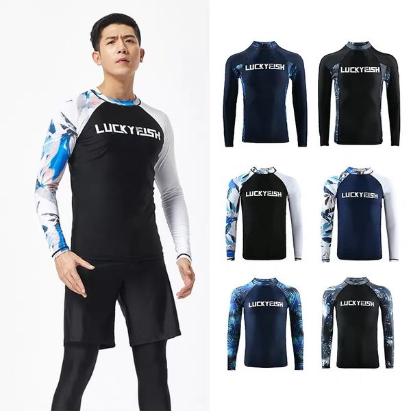 

luckyfisf swim серфинг топ сыпь охранник мужчины спорт body jacket мода море серфинг костюм quick dry лосины топ блуза падение корабля, White;black