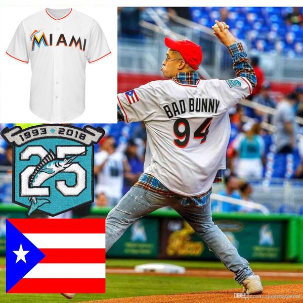 

Mens Maimi 94 Bad Bunny Big & Tall Marlins Jersey Size XS-6XL With Puerto Rico Flag & Marlins 25th Anniversary Patch Baseball Jerseys