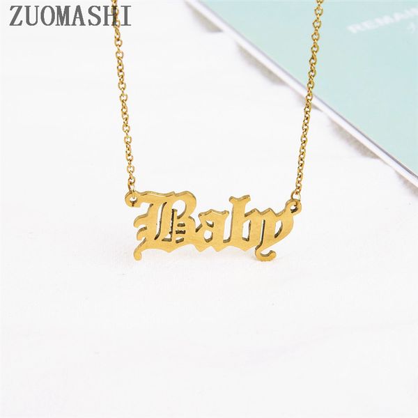 

10pcs old english baby pendants choker necklace european american style baby letter necklace jewelry gift wholesale, Silver
