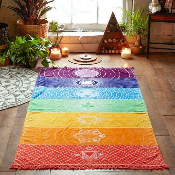 

beach towel tapestry rainbow print lightweight tassel travel bath spa colourful picnic quick dry rectangle outdoor swimming