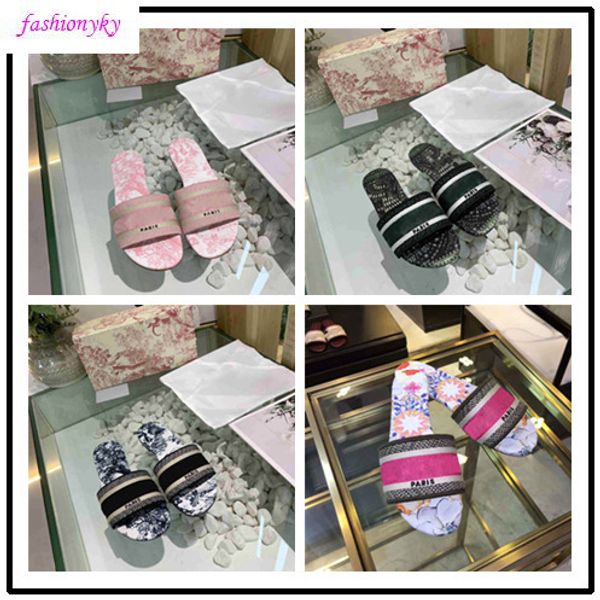 

new dazzle flowers women sandals designer slippers embroidery sandal floral brocade slipper striped beach causal slippers, Black