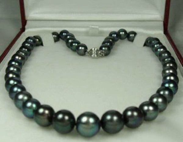 

8-9mm genuine black akoya cultured pearl fashion jewelry necklace 18", Silver