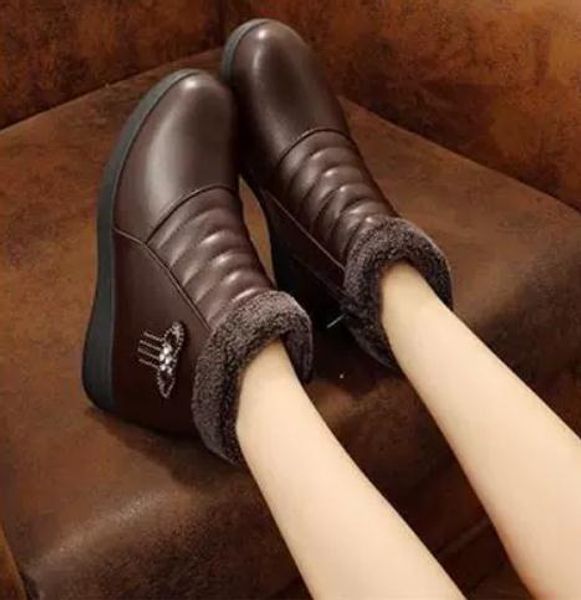 

women's boots in winter slope heel thick bottom keep warm non-slip, Black