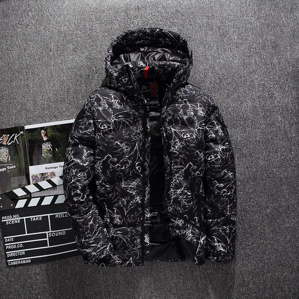 

2018 autumn and winter outdoor new patchwork floral zippers casual clothing thicken solid hooded men short down jacket, Black