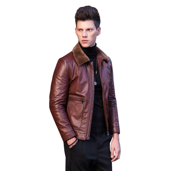 

genuine leather jacket winter jacket men real wool fur collar cow leather jackets and coats bomber veste homme my1722, Black