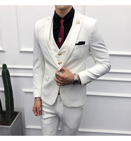 2019 3PC Suit Uomo bianco Brand New Slim Fit Business Abiti da cerimonia Tuxedo Abito da sposa di alta qualità Abiti da uomo Costume casual Homme