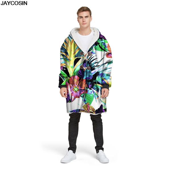 

klv jackets mens winter long hooded horn buckle plus velvet thick 3d printed coat 2020 new doudoune homme ropa mujer 70, Black;brown