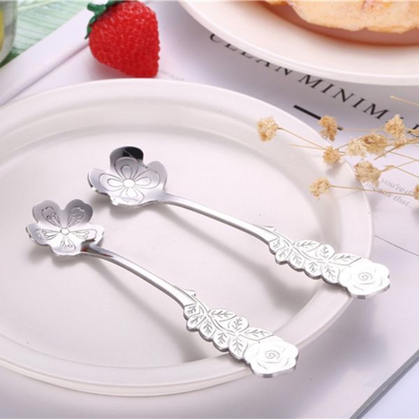 

petal stainless steel retro coffee spoon peony style tableware creative flower coffee sugar ice cream spoon kitchen accessories