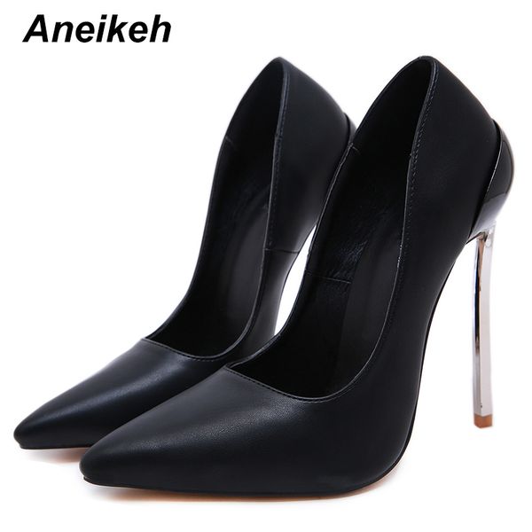 

aneikeh pu pumps new women's slip on high heels shallow shoes female autumn 2019 casual office pumps zapatos mujer black
