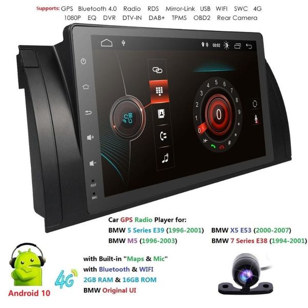 

ossuret 9" 1din android 10.0 for e39 e53 x5 e38 wifi 4g bluetooth dvr rds usb sterring wheel control with rear camera car dvd