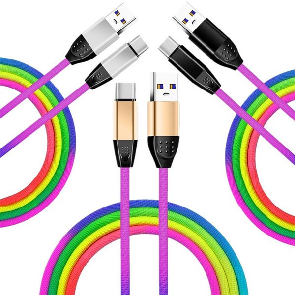 

Type c micro u b cable 30cm 1m 3ft durable 2a quick charging rainbow alloy u b cable for am ung 8 9 10 note 8 9 htc lg android phone
