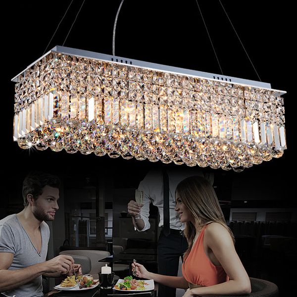 Chandeliers Indoor DropLight Moderno Contemporâneo Retângulo Gota de Chuva Cristal Chandelier para sala de jantar Suspensão Lâmpada de iluminação de luz